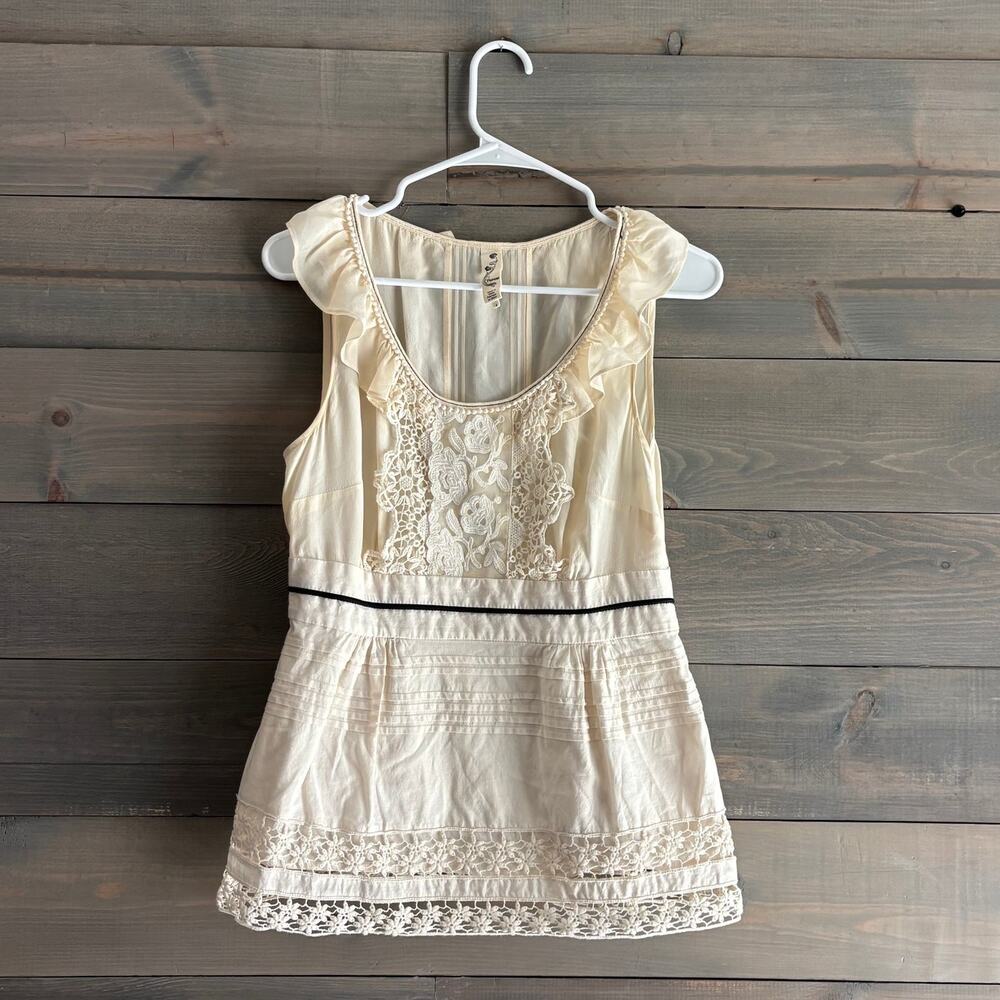 FLOREAT | Anthropologie Cream Lace Silk Cotton Tank Top Size 4 Boho